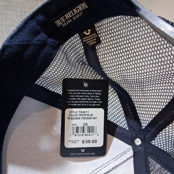 TRUE RELIGION Men's Cap BHUDDA TRUCKER HAT Blue Mesh BRAND-NEW w/tag - Picture 2 of 8